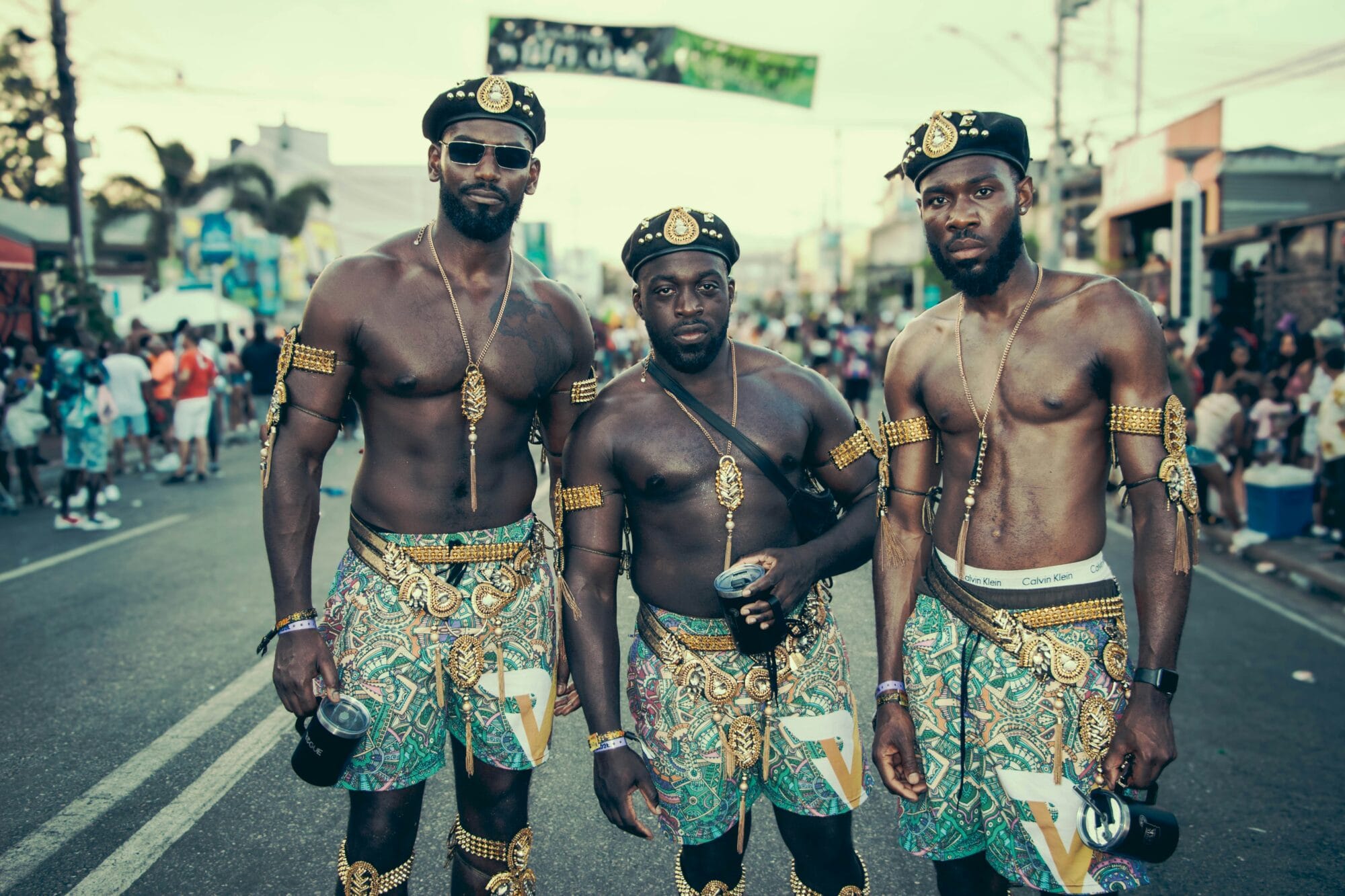 Men enjoying Jamaica carnival with caribbean carnival costumes ideas