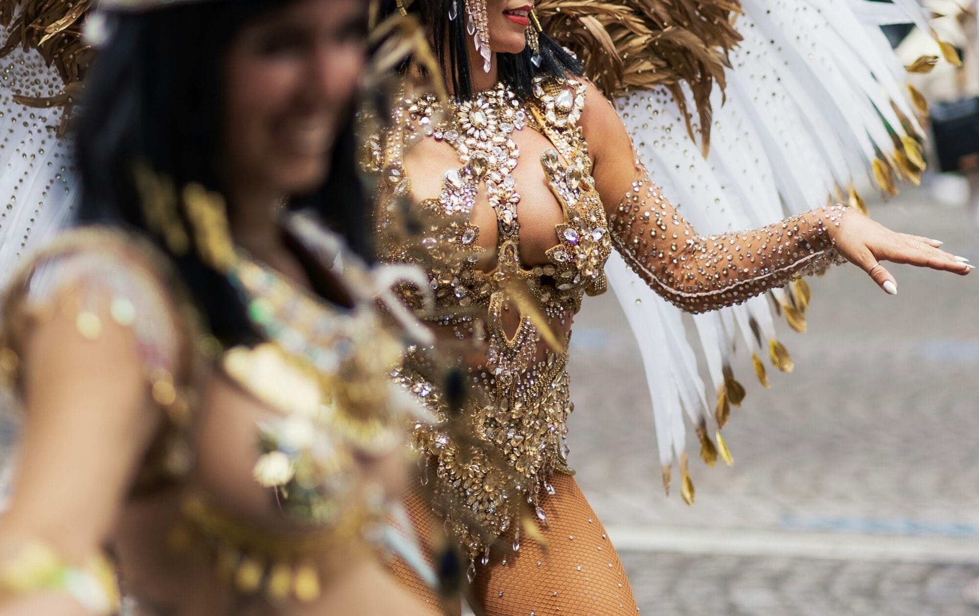 Caribbean carnival costumes on the street